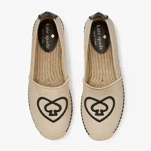 ♠️Kate Spade Gwen Heart Spade Espadrille Flats, Natural Black NIB